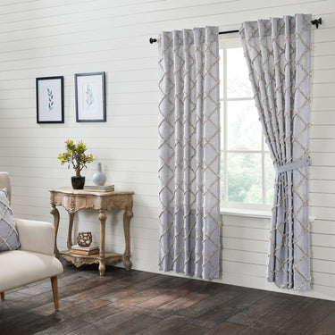 Frayed Lattice Creme & Black Panel Curtain Set of 2 84x40 VHC Brands - The Fox Decor